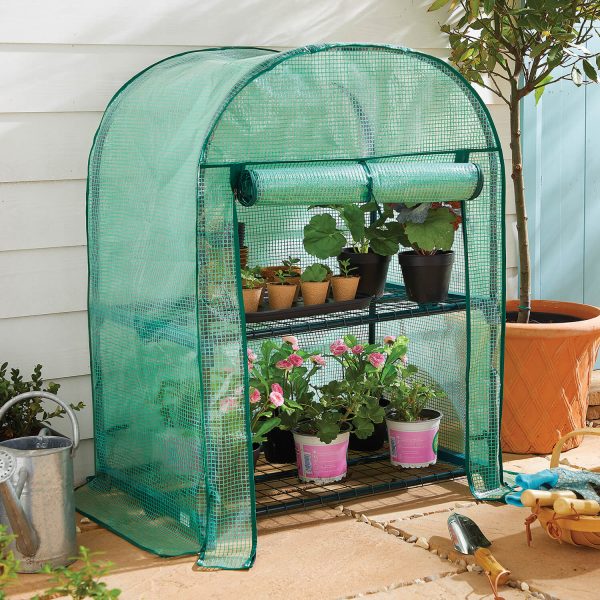 2 Tier Mini Greenhouse, Green, H90 xW70 xD50cm