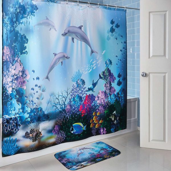 Shower Curtain & Mat Dolphin L180 xW180cm