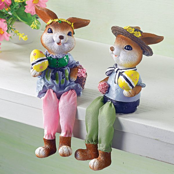 Pair Of Sitting Shelf Rabbits