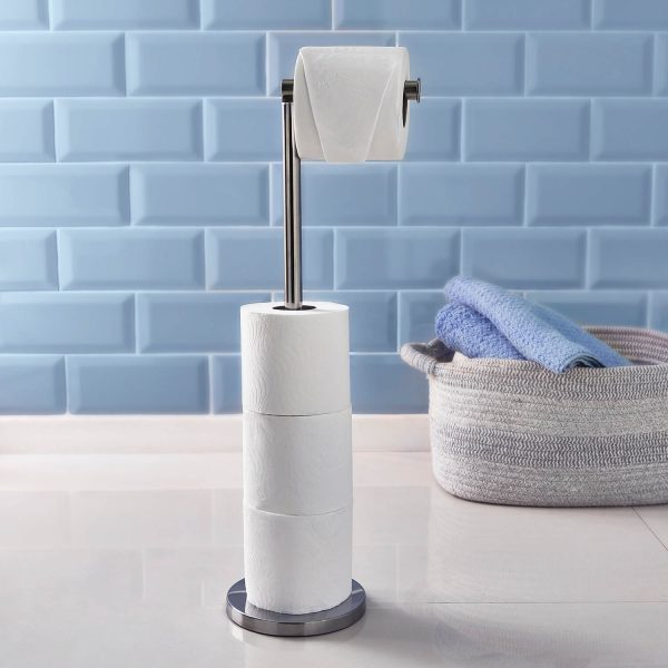 Toilet Roll Holder With Spare Paper Storage White H56-67 xW15 xD15cm