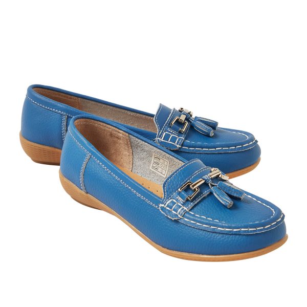 Wide Fit Leather Penny Loafers Blue Size 7