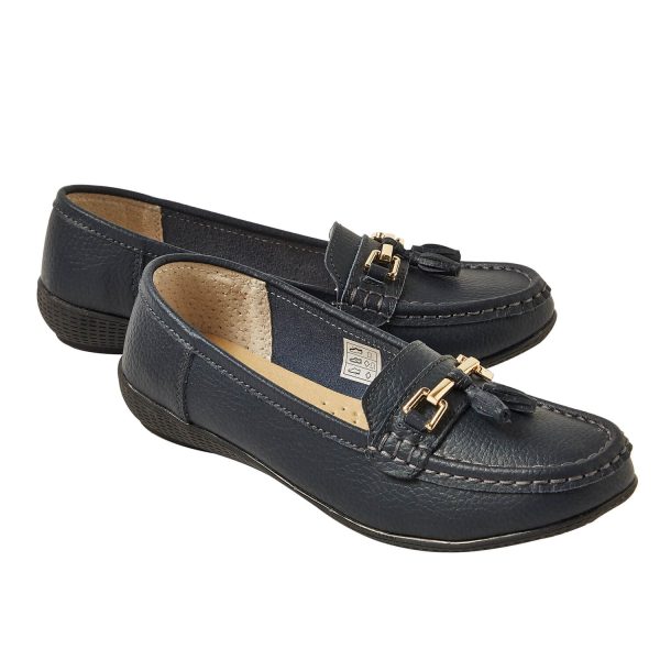 Wide Fit Leather Penny Loafers Navy Size 4