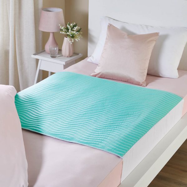 Waterproof Bed Pad with Flaps Blue L95 xW90cm