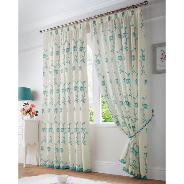 Curtains Embroidered Voile 55x90 Inch Jade