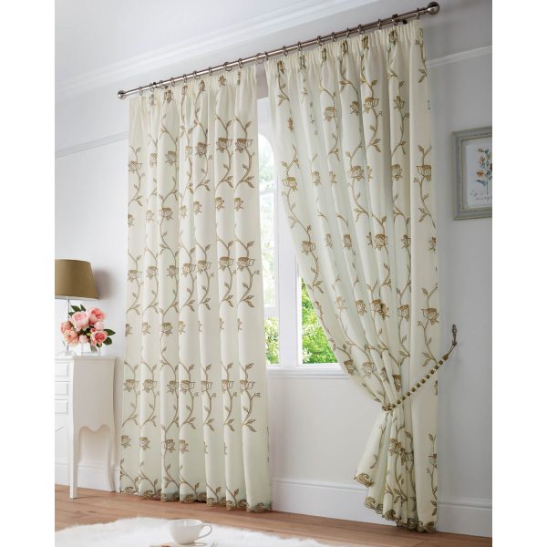 Curtains Embroidered Voile 90x90 Inch Latte