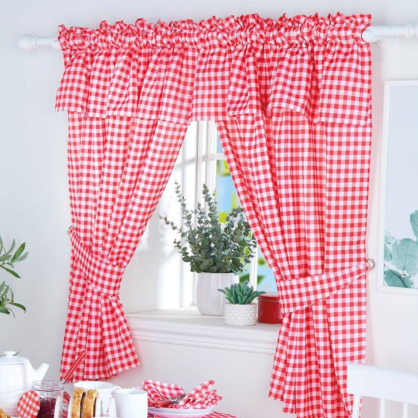 Gingham Curtain Set Red 45 x 42''