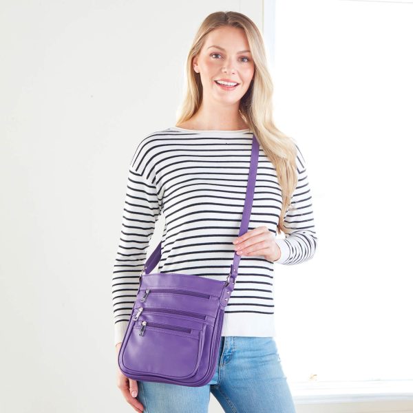 Women's Cross Body Bag, Purple, L25.5 xW25 xD2.5-5cm, Faux-Leather, RFID lining