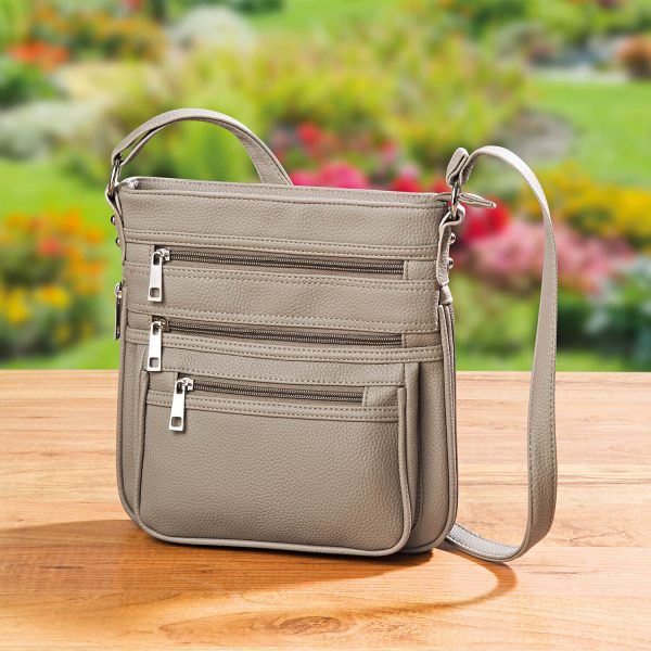 Women's Cross Body Bag, Taupe, L25.5 xW25 xD2.5-5cm, Faux-Leather, RFID lining