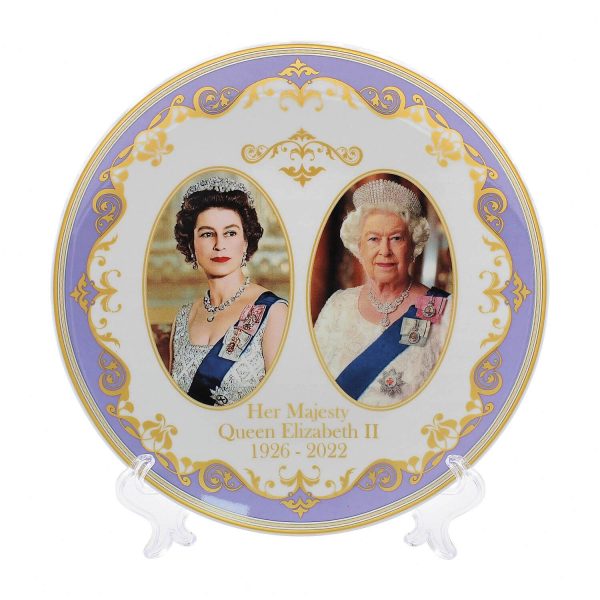 Queen Elizabeth II Memorial China Plate with Stand. Made in UK