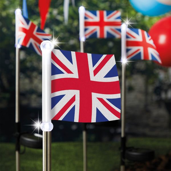 Solar Union Jack Stake Lights Set of 4 H53.5 xW11cm