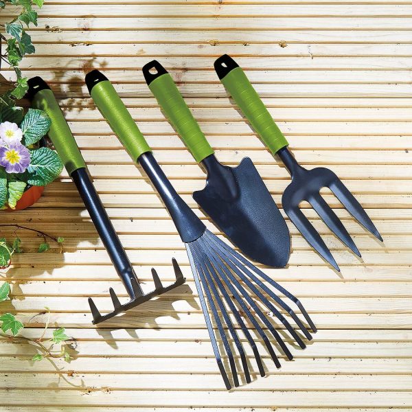 Long Handled Extendable Garden Tools Set of 4 Green L42-118cm