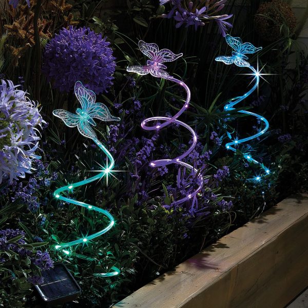 Solar Stake Light Sprials Set of 3 Blue, Green, Purple L200cm