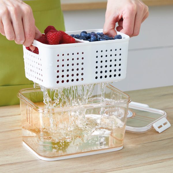 Food Drainer & Foos Storage Container White H16 x W21.6 x D11.8cm