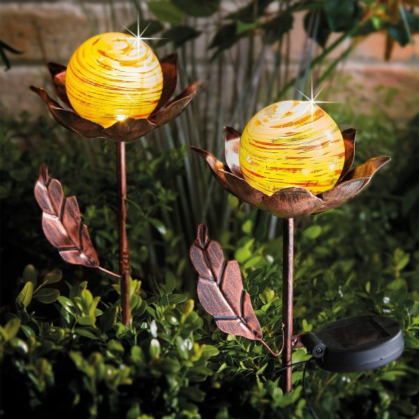 Solar Stake Lights Flowers Set 2 H38cm. Dia. 8cm