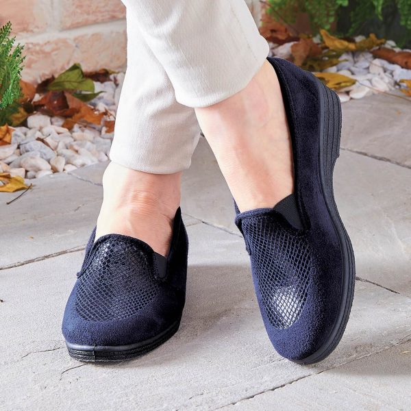 Navy 7 Faux Suede Croc Effect Loafers