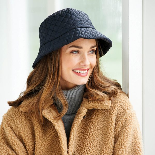 Navy Quilted Shower-Resistant Hat