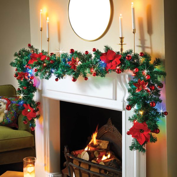 2.7M Poinsettia & Bauble Garland