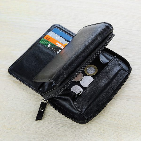 Ladies Black Rfid Coin Tray Wallet