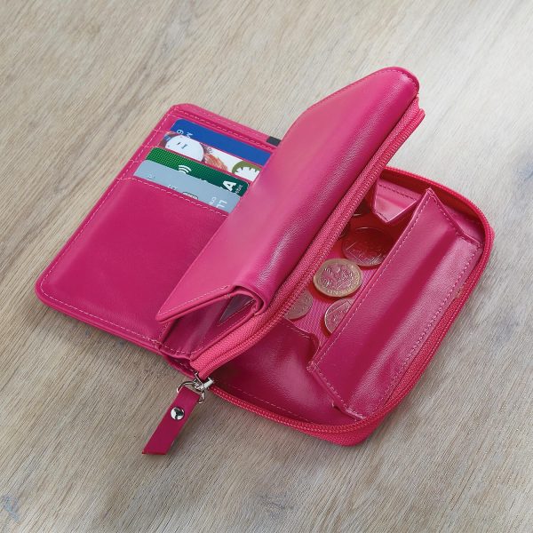 Ladies Magenta Rfid Coin Tray Wallet