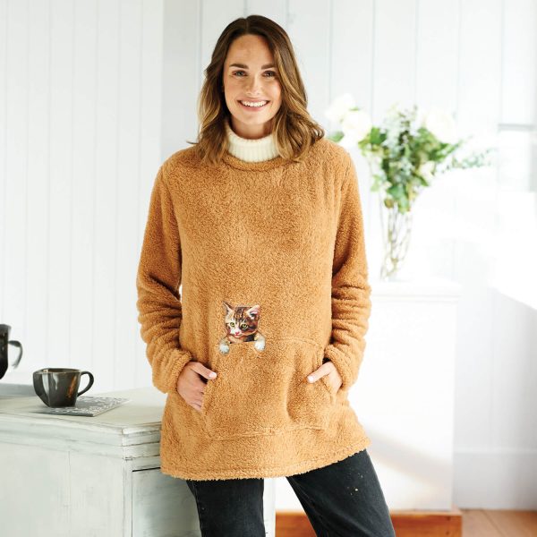 Peeping Cat Fleece Top M