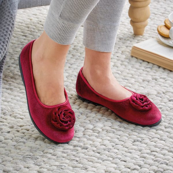 Garnet Velvet Rosebud Ballerina Slippers UK Size 5