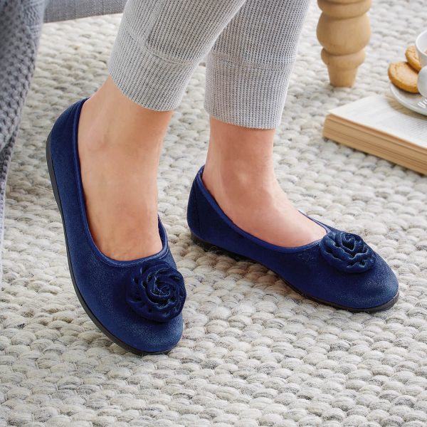 Sapphire Velvet Rosebud Ballerina Slippers UK Size 4