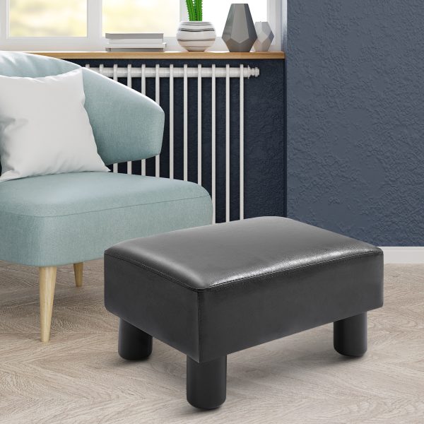 HOMCOM PU Leather Footstool Foot Rest Small Seat Foot Rest Chair Black Home Office with Legs 40 x 30 x 24cm - Image 2