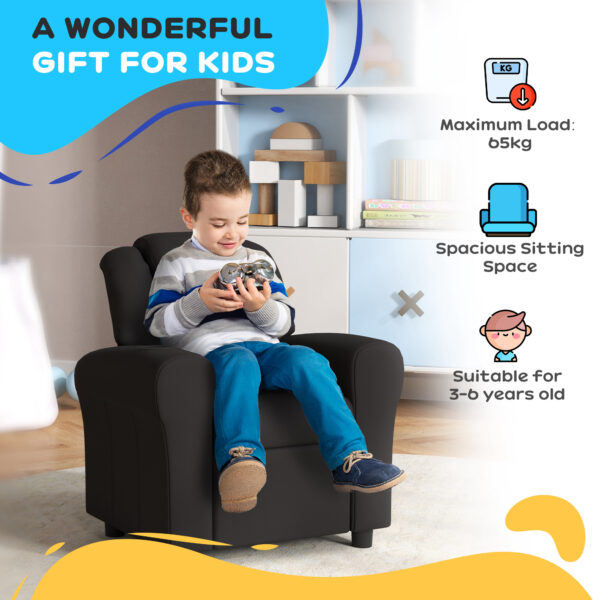 HOMCOM Kids Armchair, Kids Recliner Chair, PU Leather Kids Chair with Adjustable Backrest & Footrest, Padded Headrest, Black   Aosom UK - Image 8