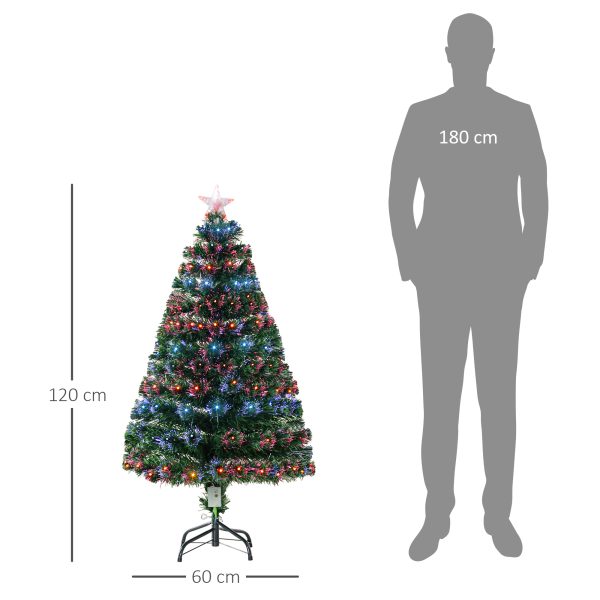 HOMCOM 4ft Pre Lit Christmas Tree Artificial Tree with Multi-Coloured Fiber Optic LED Light(4ft (120cm))   Aosom UK - Image 3