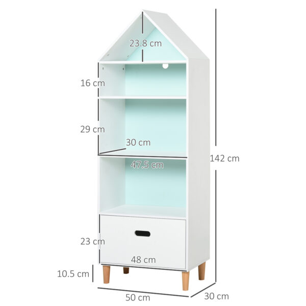 HOMCOM Children's 5-Tier Bookshelf with Drawer, MDF Storage for Books and Toys, White/Blue   Aosom UK - Image 3