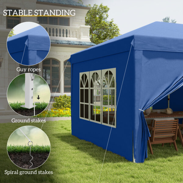 Outsunny 3 x 6m Canopy Tent, Instant Gazebo with Waterproof Side Panels, Carry Bag, for Parties & Outdoor Events, Blue   Aosom UK - Image 6