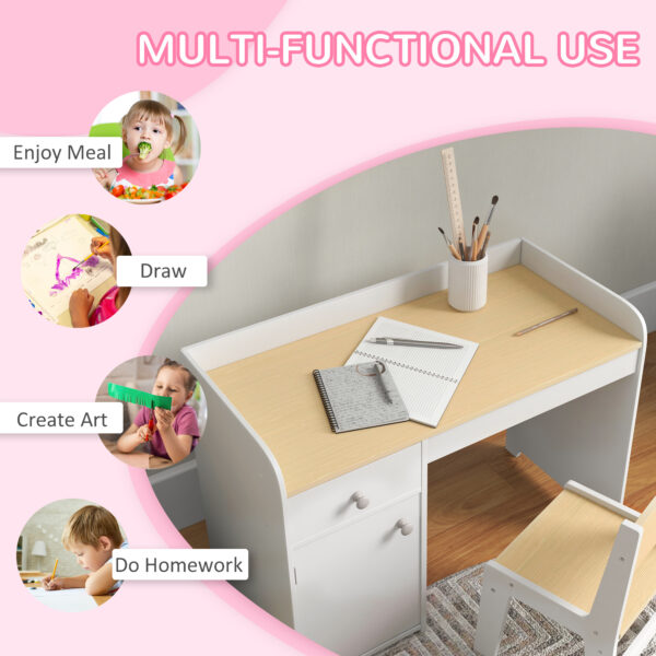 ZONEKIZ Kids Desk and Chair Set for 3-6 Year Old with Storage Drawer, Study Table and Chair for Children, White   Aosom UK - Image 5