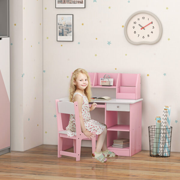 ZONEKIZ Two-Piece Kids Desk and Chair Set with Storage, for Ages 5-8 Years - Pink - Image 2