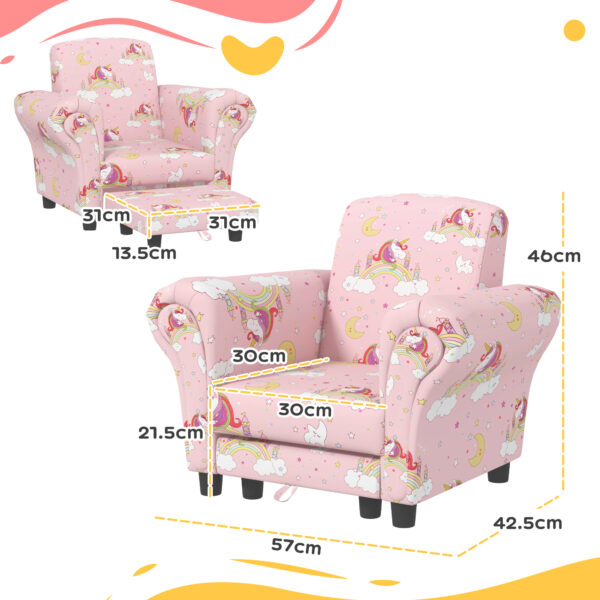 AIYAPLAY 2 Piece Kids Sofa Set with Unicorn Design, Wooden Frame, for 1.5-3 Years Old, Pink   Aosom UK - Image 3