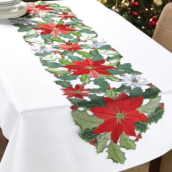 Poinsettia Embroidered Runner