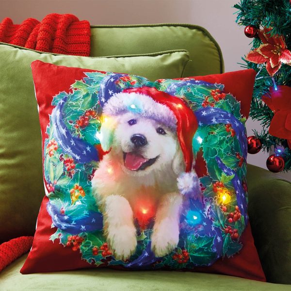 Christmas Dog Cushion With Led Lights