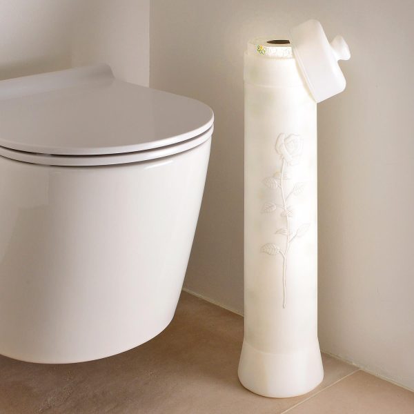 Toilet Roll Holder H57.8cm. Dia. 14cm, Holds Up to 5 Rolls, Elegant Rose Décor