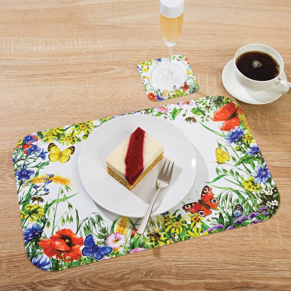 Placemats & Coasters, Spring Floral Pattern, Size : Mats L42 x W26cm. Coasters 10 x 10cm