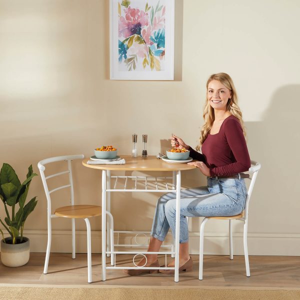 2 Seater Dining Table Set, Cream/ White, Size: L85 xW55 xH75cm