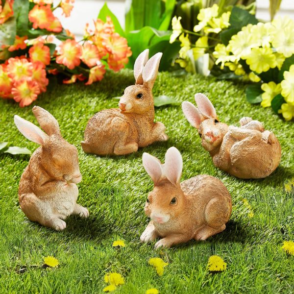 Set of 4 Rabbit Garden Ornaments - Approx. L7.5-12.5cm, H9.5-11.5cm.