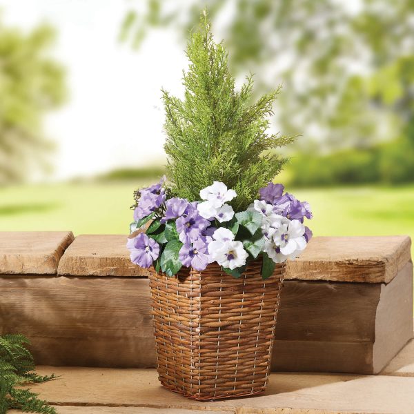 Artificial Planter Plants H66 xW33 xD33cm – Pansy in Square Planter, Display Indoors or Out