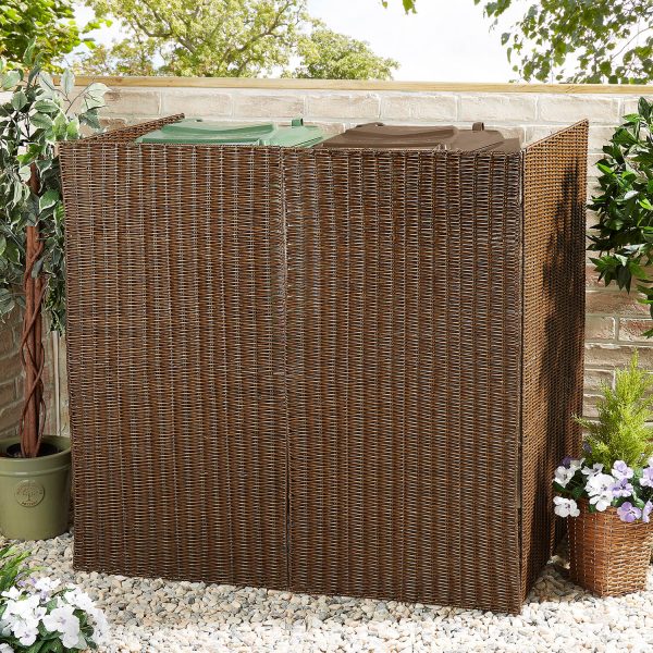 Wheelie Bin Screen (Double), Faux-Willow, 121 x 80 x 115cm, 3 Panels, Made From Durable Weatherproof Polyethylene