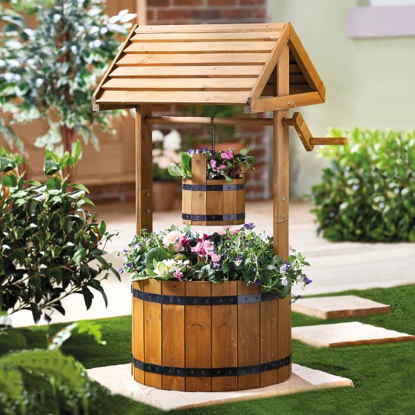 Wishing Well Planter Dia. 49 x37.5 xH83cm, With Plastic Liner Ready to Plant, Plants Not Included