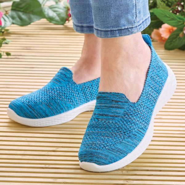 Women’s Memory Foam Slip-on Shoes, Blue, Size 4, Breathable Knit Shoes