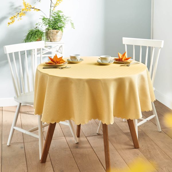 Yellow Dobby Spot Round Tablecloth 150Cm