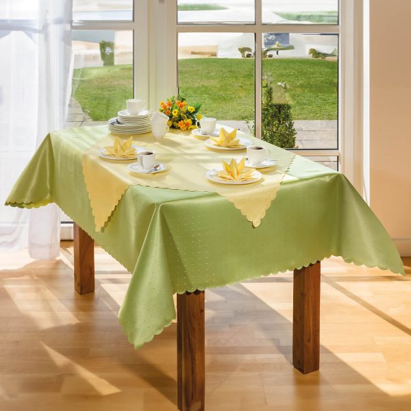 Rectangular Fabric Tablecloth, Green, 130 x 170cm, Easy Care Jacquard Tablecloth