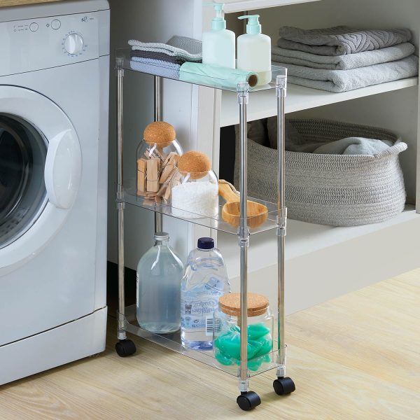 Storage Trolley, Slimline 3-Tier Rolling Shelves, L35 xW12 xH69.5cm, Hygienic and Easy to Clean