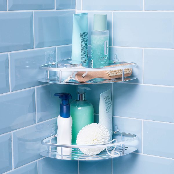 Bathroom Corner Shelves (Holds Up to 5kg) H4 xW17 xD17cm, Made From Aluminium, Easily Installed