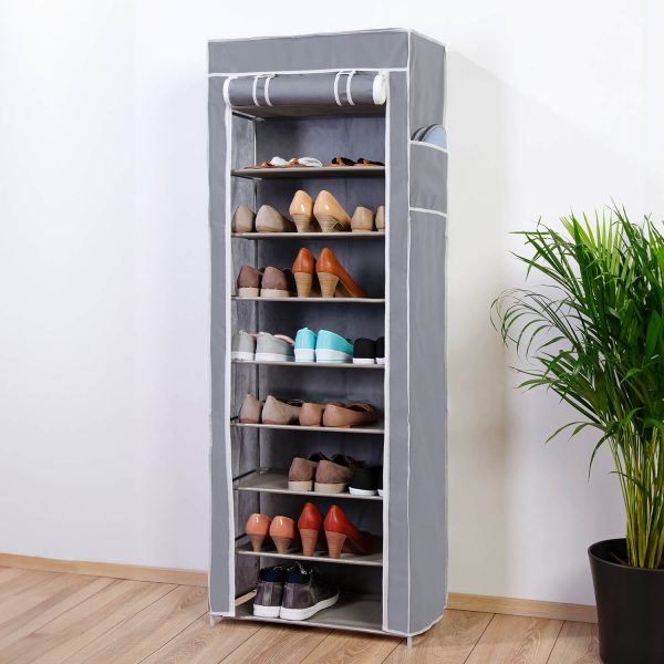 Shoe Cabinet H155 xW60 xD30cm, Quick Fit Storage, 9 Shelves and 2 Side Compartments