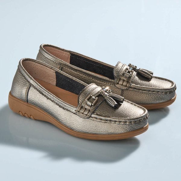 Gunmetal Extra-Wide Ee Fit Leather Loafers UK Size 6